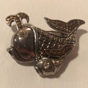 Whale and Baby Whale Brooch Silver and Gold tone - costume jewelry